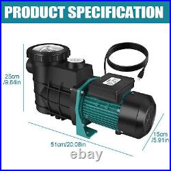 1.5HP 1100W Swimming Pool Pump Motor In/Above Ground with Strainer Filter Basket