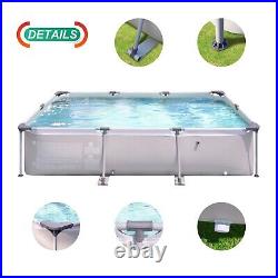 10 Feet Rectangular Large Frame Above Ground Swimming Pool Grey