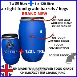 120 + 30 litre open top drum barrels keg airtight lid food grade new grain food