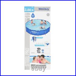 12FT New Metal Frame Portable Swimming Pool Above Ground Backyard & Filter Pump