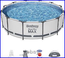 12ft Above Ground Pool Set Bestway Steel Pro Max Grey Wood Canopy Included