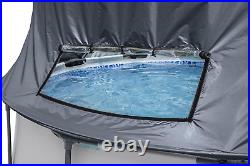 12ft Above Ground Pool Set Bestway Steel Pro Max Grey Wood Canopy Included