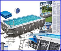 13,3FT Bestway 56721 Swimming Pool Rectangular PowerSteel Frame Ladder 14in1 set