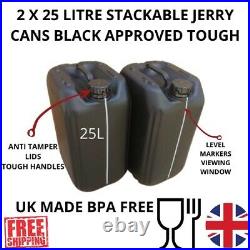 2 x 25 litre 25L 25000 ml new plastic bottle jerry can water container black