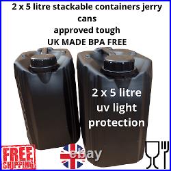 2 x 5 litre plastic bottle jerry can water container compact stackable black