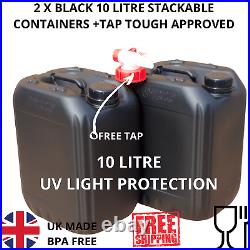 2 x black 10 litre jerry can water carrier fully approved water safe + tap
