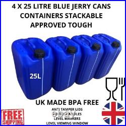 4 x 25 litre 25L 25000 ml new plastic bottle jerry can water container blue NEW