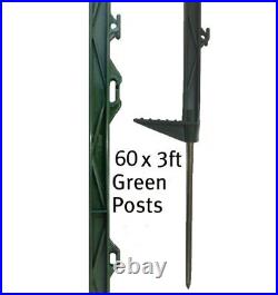 60 X GREEN 3FT POLY POSTS Electric Fencing Fence Stakes 90cm Above Ground