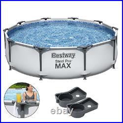7in1 SWIMMING POOL BESTWAY 305cm 10ft Above Ground Round Garden Pool + CUPHOLDER