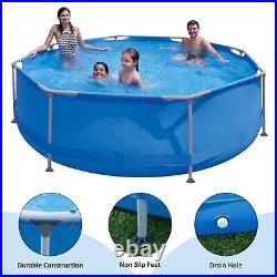 8/10/12 Feet Rectangular Large Round Frame Above Ground Swimming Pool -Grey/Blue