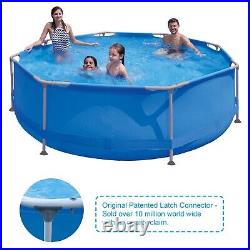 8/10/12 Feet Rectangular Large Round Frame Above Ground Swimming Pool -Grey/Blue