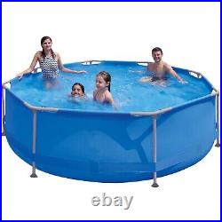 8/10/12 Feet Rectangular Large Round Frame Above Ground Swimming Pool -Grey/Blue