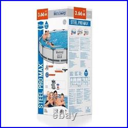 BESTWAY STEEL PRO-MAX WHITE ROUND ABOVE GROUND POOL 3.7mx77cm & FILTER PUMP. NEW