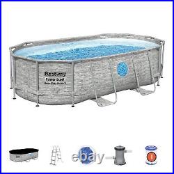 BestWay 14ft Swimming Pool Oval Rattan Printed Vista Power Steel Frame Garden