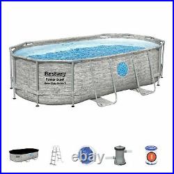 BestWay Power Steel Frame Swimming Pool Set Oval Rattan Vista 14' x 8'2 x 39.5