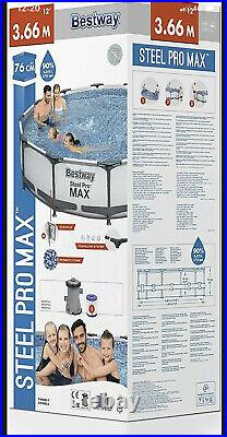 Bestway 12ft x 30inch Swimming Pool Steel ProMax Above Ground BW56416filter Pump