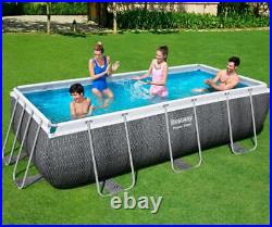 Bestway 13ft 3 Power Steel Rattan Rectangular Swimming Pool Set BW56721