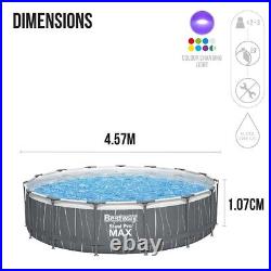 Bestway 15ft Steel Pro MAX Round Above Ground Pool Set with LED Lights