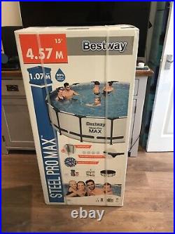 Bestway 15ft Steel Pro Max Round Swimming Pool Set Cover Ladder & Filter Pump