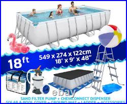 Bestway 18Ft Rectangle Above Ground Swimming Pool Set +Solar Cover+Accessories