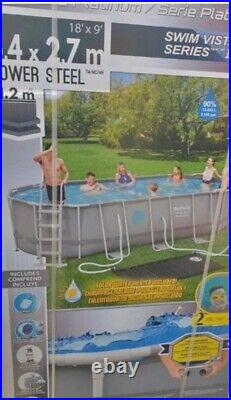 Bestway 18ft x 9ft Power Steel Vista Oval Swimming Pool Set With Cover & Hoover
