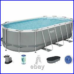 Bestway 18ft x 9ft x 48 Oval Power Steel Above Ground Swimming Pool, Filter