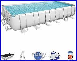 Bestway 24 ft x 12ft Power Steel Frame above Ground Pool, Ladder, Pump & Cover