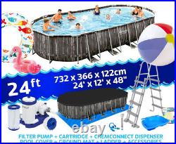 Bestway 24FT Power Steel Oval Above Ground Swimming Pool Set + Accesories