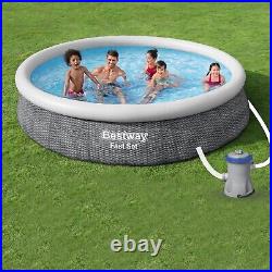 Bestway Family Swimming Pool Fast Set Round Inflatable Above Ground Rattan Print