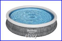 Bestway Rattan Effect Fast Set 12ft Outdoor Garden Durable Swimming Pool, 7340L