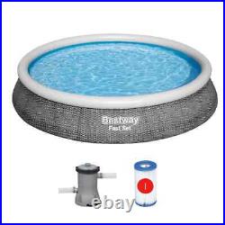 Bestway Rattan Effect Fast Set 12ft Outdoor Garden Swimming Pool & Filter Pump