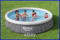 Bestway Rattan Effect Fast Set 12ft Outdoor Garden Swimming Pool & Filter Pump