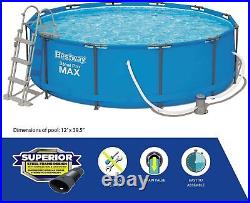 Bestway Round Frame Swimming Pool with Filter, Steel Pro Max, 12ft Foot x 39.5 in
