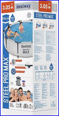 Bestway Steel 10ft Pro Max Round Frame Swimming Pool with Filter Pump Grey