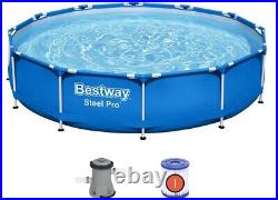 Bestway Steel Pro Max Round Frame Swimming Pool with Filter Pump, Blue, 13ft