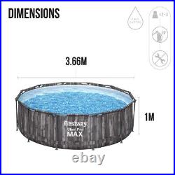 Bestway Steel Pro Max Round Pool Set 12FT Swimming Pool, Wood Print