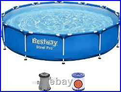 Bestway Steel Pro Swimming Pool Outdoor Garden Set 12ft x 30 Blue, Filter Pump