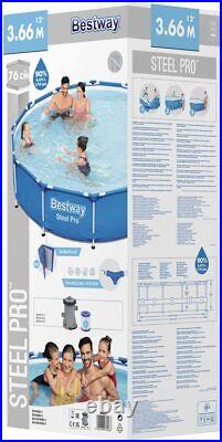 Bestway Steel Pro Swimming Pool Outdoor Garden Set 12ft x 30 Blue, Filter Pump