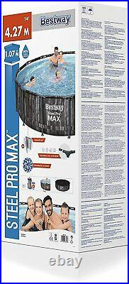 Bestway Swimming Pool 14' x 42 Above Ground Round Steel Pro Max Rustic Wood