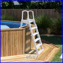 Deluxe Above Ground Swimming Pool Ladder Non-Slip Large Adjustable Height White