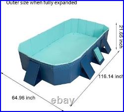 Foldable Rectangular Summer Outdoor Large Pools Non-Inflatable Blue with Supports