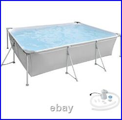 Grey Deluxe Reinforced Swimming pool rectangular with pump 300 x 207 x 70 cm