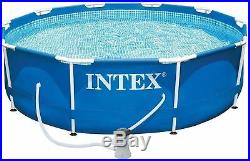 Intex 10ft Metal Steel Frame Pool Set, Above Ground Swimming Pool with Pump