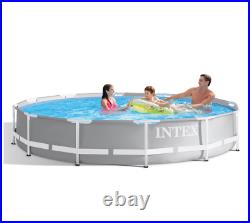Intex 12ft (3.7m) Grey Round Prism Frame Above Ground Pool With Filter Pump -new