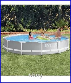 Intex Grey 12ft (3.7m) Round Prism Frame Above Ground Pool with Filter Pump NEW