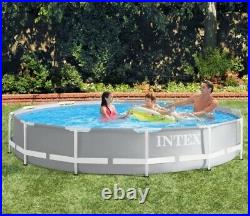 Intex Grey 12ft (3.7m) Round Prism Frame Above Ground Pool with Filter Pump NEW