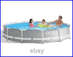 Intex Grey 12ft (3.7m) Round Prism Frame Above Ground Pool with Filter Pump NEW