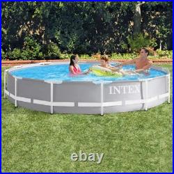 Intex Grey 12ft (3.7m) Round Prism Frame Above Ground Pool with Filter Pump NEW