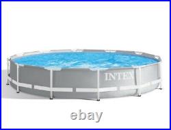 Intex Grey 12ft (3.7m) Round Prism Frame Above Ground Pool with Filter Pump NEW