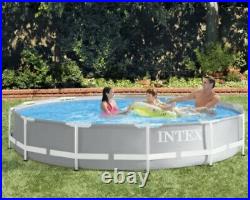 Intex Grey 12ft 3.7mRound Prism Frame, Above Ground Pool with Filter Pump